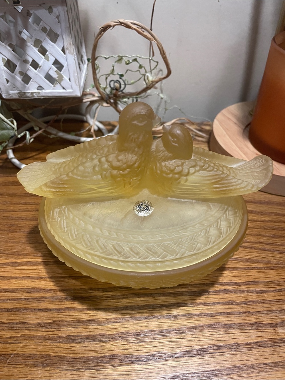 Ornate Yellow Glass Dove Trinket Box - Home Accents